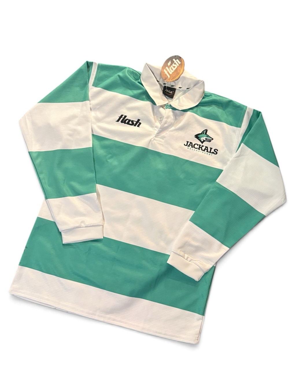 Flash Sport Rugby Jersey Men’s Large Green White Striped Long Sleeve NWT